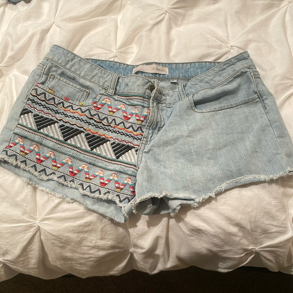 Light wash denim micro jean, bohemian stitching